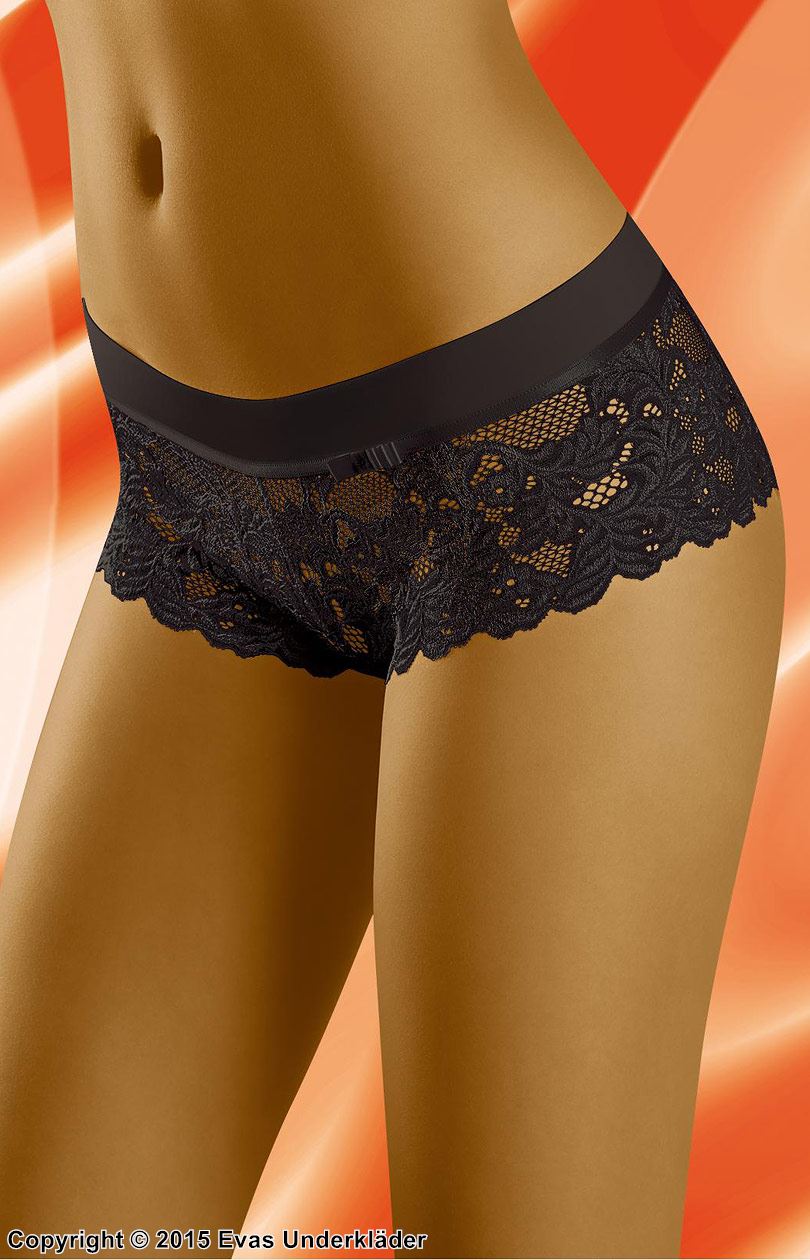 Romantiske boyshort-truser, detaljert blonder, blomster